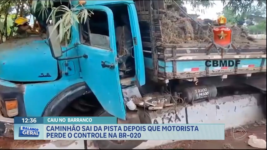 Vídeo: Caminhão perde controle e para em barranco na BR 020