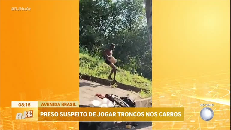 Vídeo: Homem é preso acusado de jogar troncos de árvores em carros na avenida Brasil, no Rio