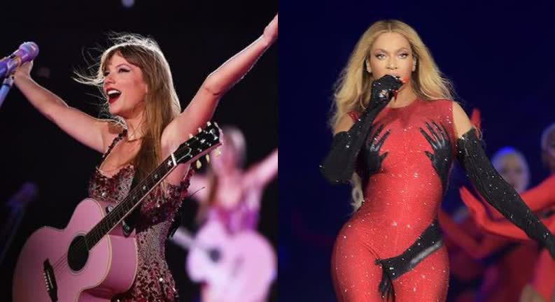Vídeo: Taylor Swift prestigia o lançamento do filme da turnê de Beyoncé