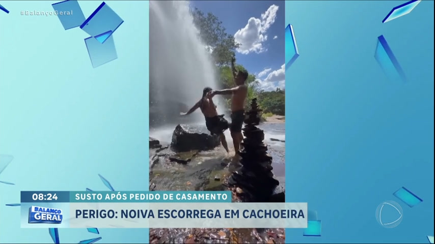Vídeo: Mulher escorrega e leva tombo ao ser pedida em casamento em cachoeira