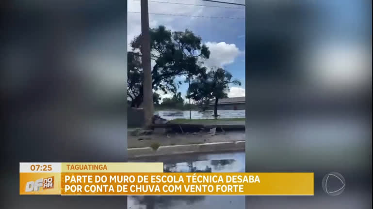 Vídeo: Temporal no DF: carro fica ilhado em Planaltina e parte do muro de escola em Taguatinga desaba