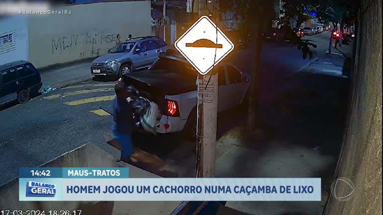 Vídeo: Polícia identifica homem que amarrou e jogou cachorro em uma caçamba de lixo no Rio