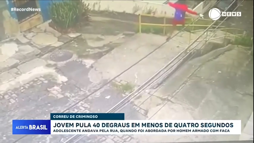 Vídeo: Menina pula 40 degraus em menos de quatro segundos para fugir de bandido com faca