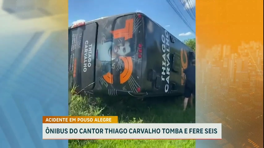 Vídeo: Ônibus do cantor Thiago Carvalho tomba e fere seis em Pouso Alegre (MG)