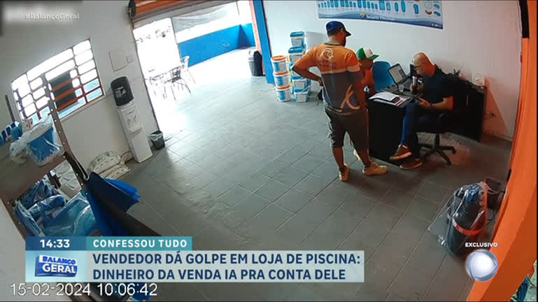 Vídeo: Vendedor aplica golpe em loja de piscina; dinheiro das vendas era desviado