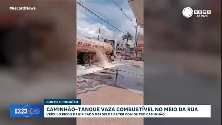Vídeo: Caminhão-tanque vaza combustível e atinge veículos, no interior do Acre