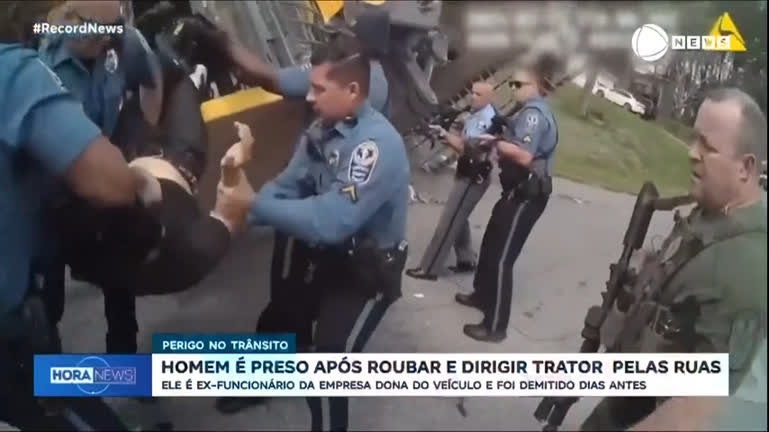Vídeo: Homem é preso por roubar e dirigir trator sem controle em avenida, após ser demitido