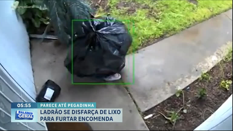 Vídeo: Homem se disfarça de lixo para furtar encomenda