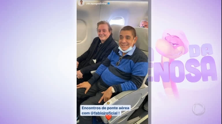 Vídeo: Fábio Jr. e Zeca Pagodinho dividem poltrona durante voo