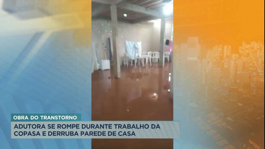 Vídeo: Adutora da Copasa se rompe e derruba parede de casa em BH