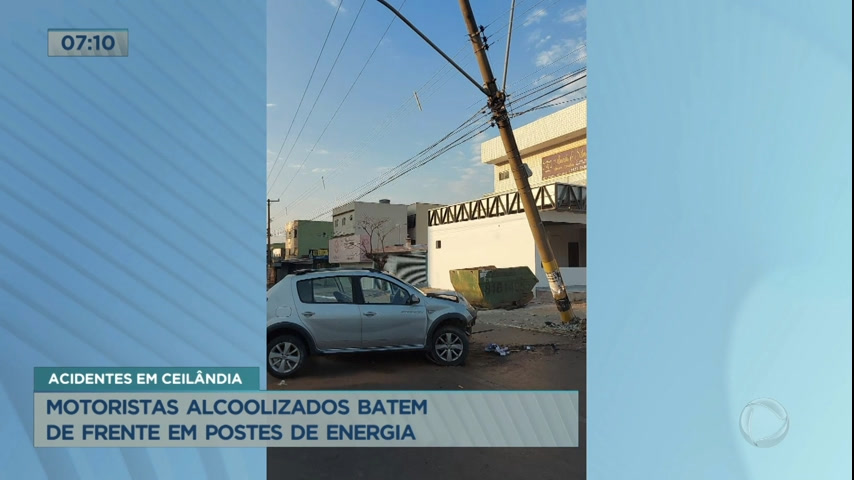 Vídeo: Motoristas alcoolizados batem em postes de energia em Ceilândia (DF)