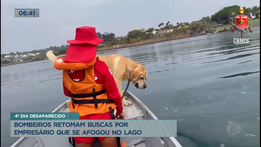 Vídeo: Bombeiros retomam buscas por empresário que se afogou no lago