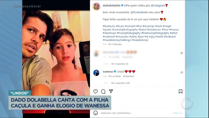 Vídeo: Dado Dolabella publica vídeo cantando com a filha e ganha elogio de Wanessa Camargo
