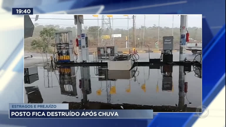 Vídeo: Posto de gasolina em Goiás fica destruído após chuva