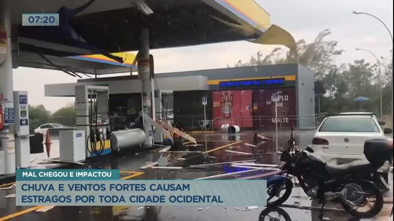 Vídeo: Chuva forte causa estragos em posto de gasolina em Cidade Ocidental (GO)