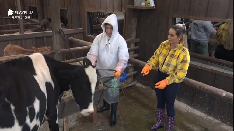 Vídeo: Durante trato, Deolane fica com medo de vaca | A Fazenda 14