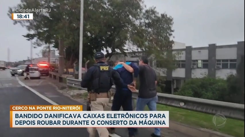 Vídeo: Suspeito de roubar caixas eletrônicos é preso em cerco na Ponte Rio-Niterói