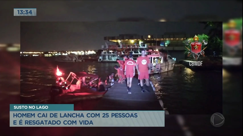 Vídeo: Homem é resgatado após cair de embarcação no Lago Paranoá