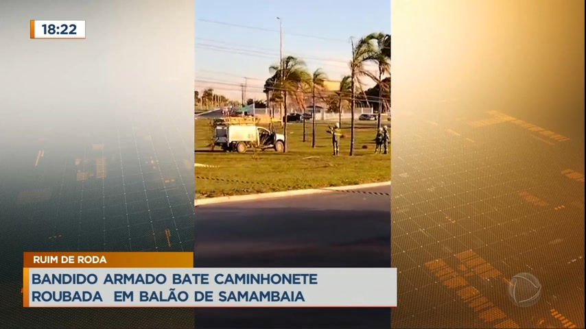 Vídeo: Homem rouba caminhonete e bate em poste em Samambaia