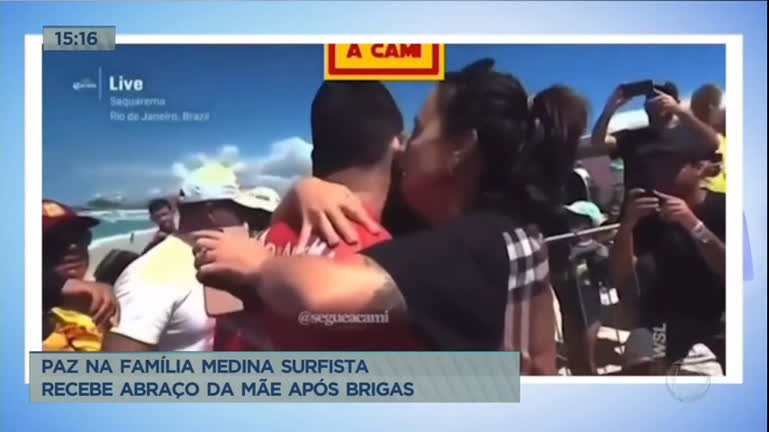 Vídeo: Após desentendimentos, Gabriel Medina aparece abraçando mãe em competição