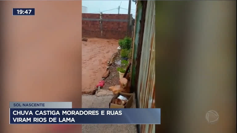 Vídeo: Moradores do Sol Nascente (DF) relatam prejuízos após forte chuva