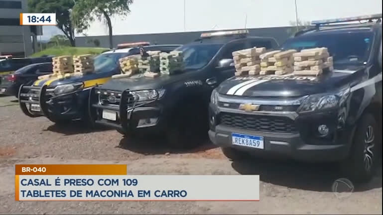 Vídeo: Casal é preso com 109 tabletes de maconha dentro do carro