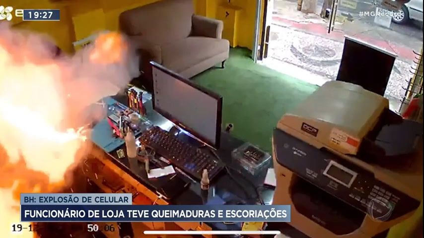 Vídeo: Funcionário tem queimaduras e escoriações após explosão de celular