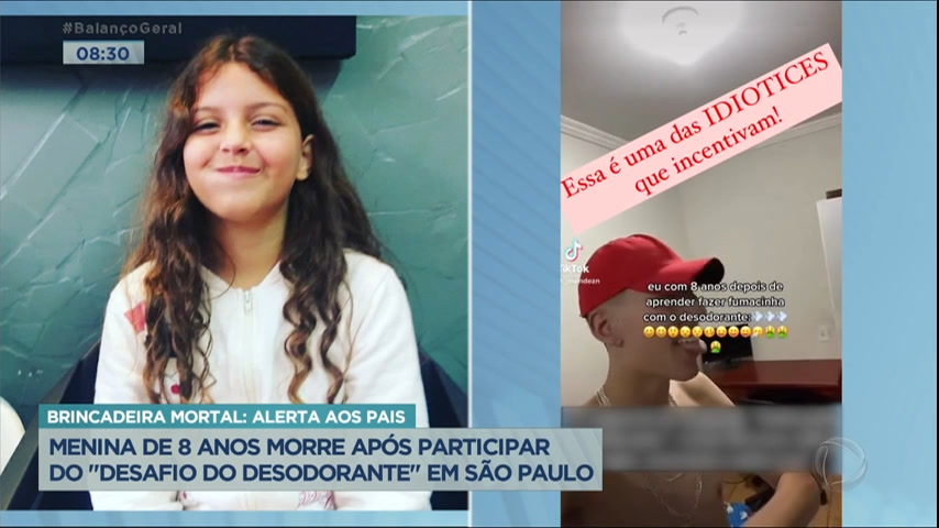 Vídeo: Menina de 8 anos morre após participar do desafio do desodorante