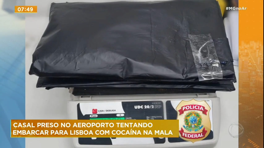Vídeo: Casal é preso em Confins (MG) ao tentar embarcar com 4,3 kg de cocaína na mala