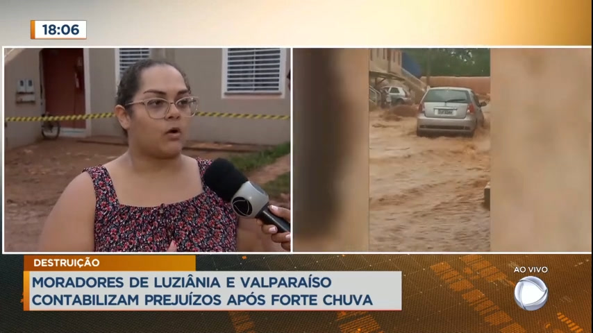 Vídeo: Moradores de Valparaíso (GO) contabilizam prejuízos após forte chuva no Entorno do DF