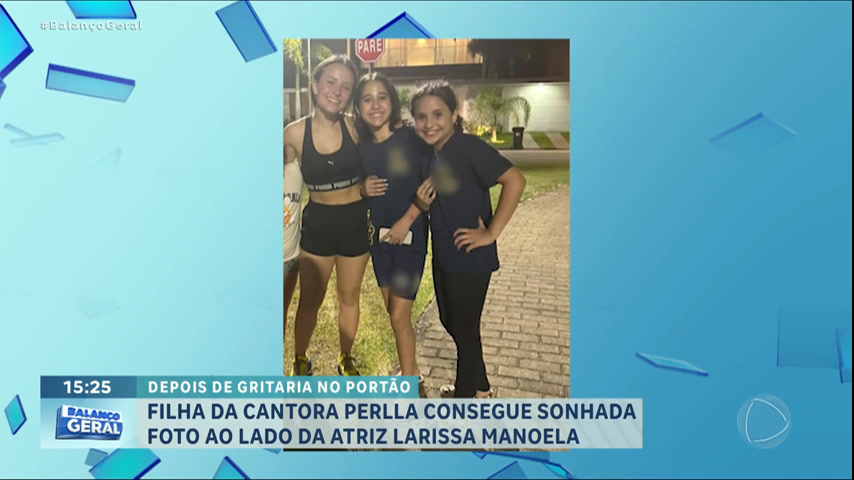 Vídeo: Após gritar na porta da casa de Larissa Manoela, filha de Perlla consegue tirar foto com atriz