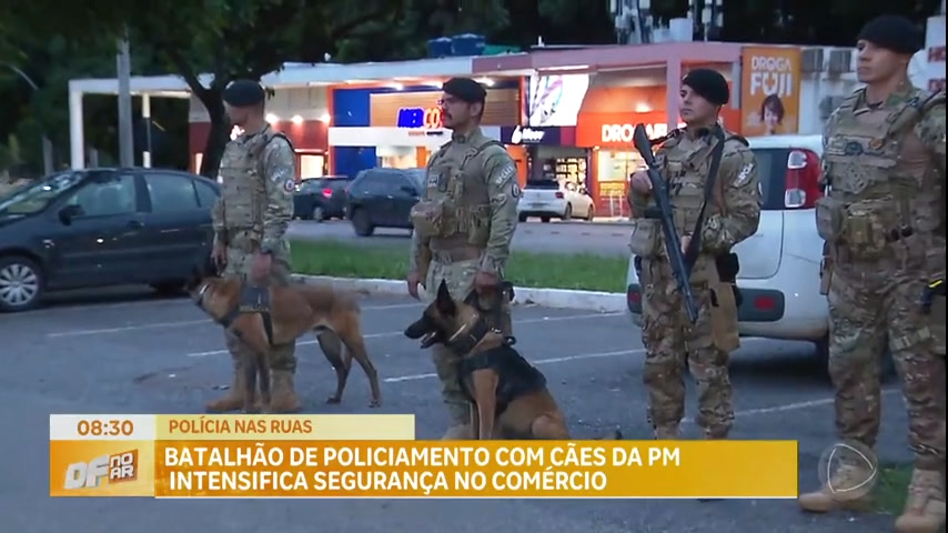 Vídeo: Batalhão de policiamento com cães da PMDF intensifica segurança no comércio