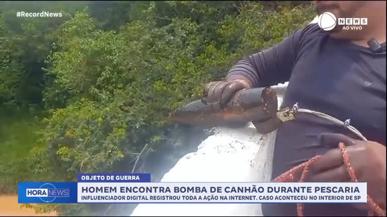 Vídeo: Bomba de canhão quase centenária é encontrada por influenciador dentro de rio