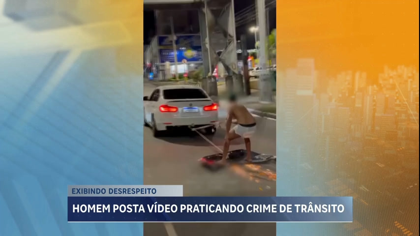 Vídeo: Homem é flagrado "surfando" em capô de carro em avenida movimentada de BH