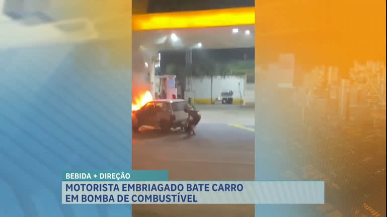 Vídeo: Motorista embriagado bate em bomba de combustível e carro pega fogo em BH