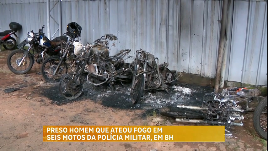 Vídeo: Homem é preso suspeito de atear fogo em seis motos da Polícia Militar