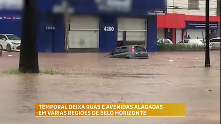Vídeo: Temporal deixa ruas e avenidas alagadas em Belo Horizonte