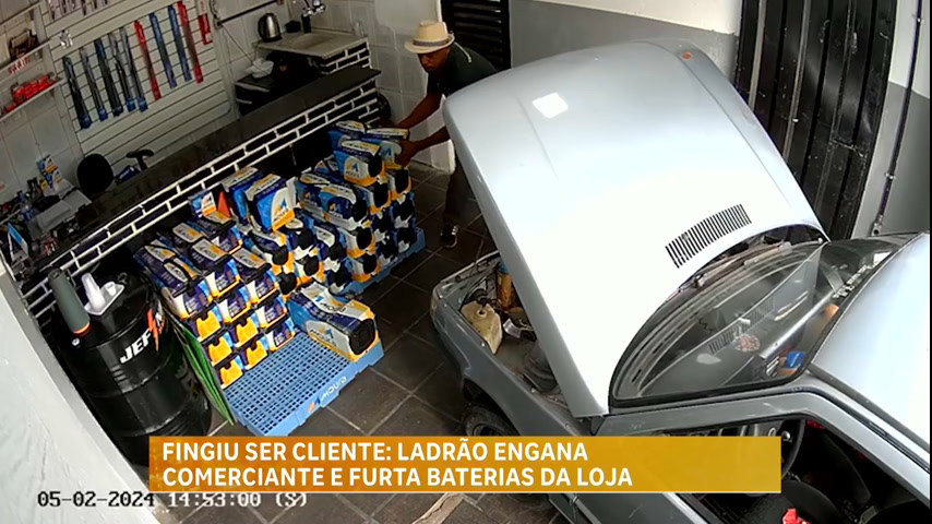Vídeo: Suspeito finge ser cliente e furta baterias de loja de Belo Horizonte