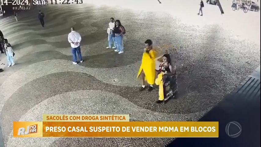Vídeo: Casal é preso por venda de sacolés com drogas em bloco de carnaval, no Rio