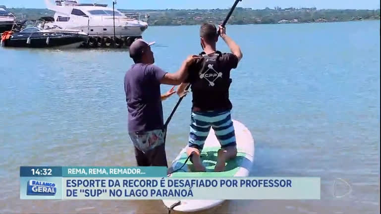 Vídeo: Apresentador é desafiado por professor da SUP no Lago Paranoá