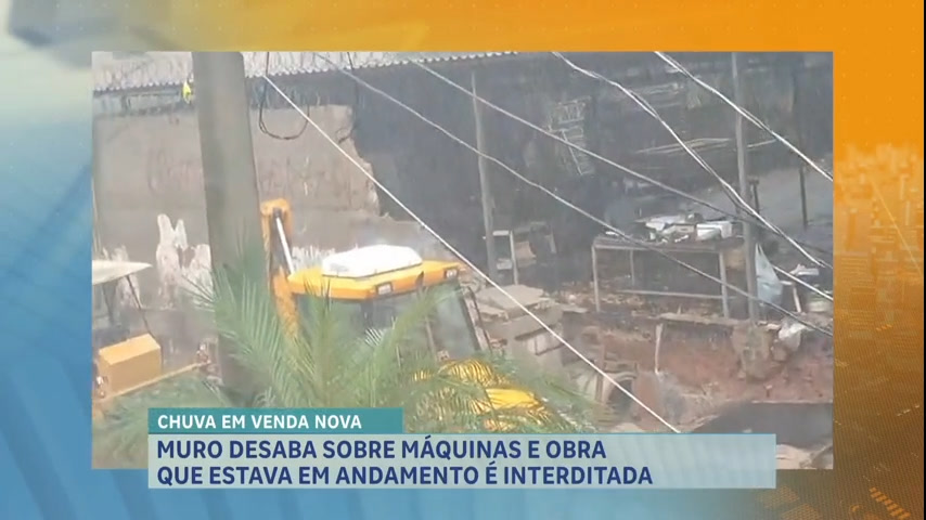 Vídeo: Chuva forte derruba muro e interdita obra em andamento, em BH