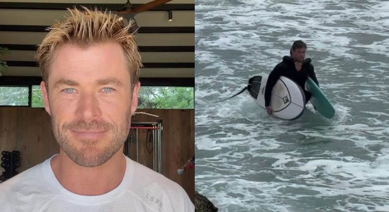 Vídeo: Paizão! Chris Hemsworth impressiona ao carregar filho e duas pranchas em praia