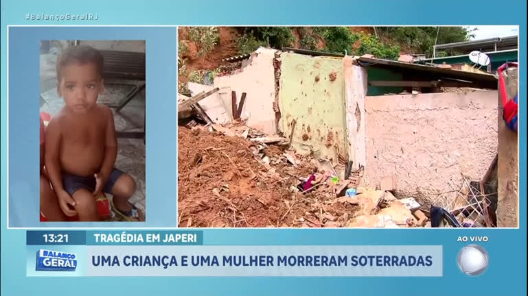 Vídeo: Mulher e bebê morrem soterradas durante temporal em Japeri, na Baixada Fluminense