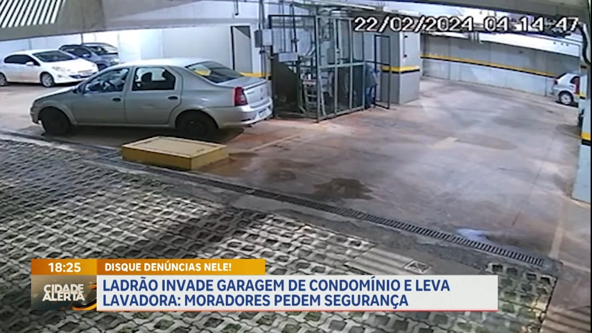Vídeo: Ladrão invade garagem de condomínio em Samambaia Sul e leva lavadora