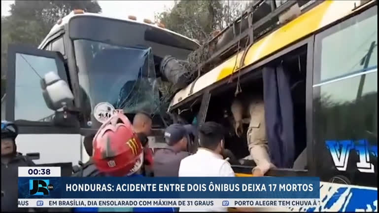 Vídeo: Acidente entre dois ônibus em Honduras deixa 17 mortos e 12 feridos