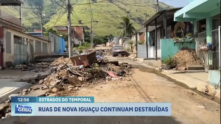 Vídeo: RJ: Uma semana após temporal, ruas de Nova Iguaçu continuam destruídas