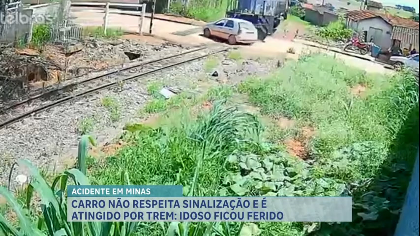 Vídeo: Imagem mostra o momento que carro não respeita sinalização e é atingido pelo trem