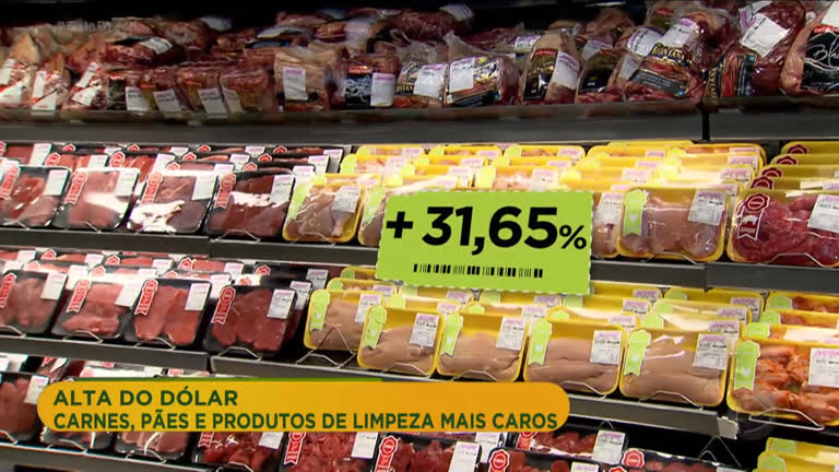 Vídeo: Alta do dólar impacta no preço de carnes, pães e produtos de limpeza