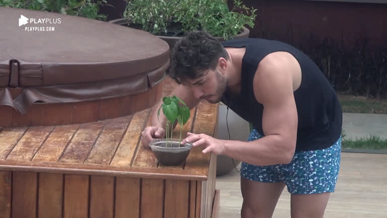 Vídeo: Jardineiro, Lucas Viana leva para tomar sol plantinha da sede