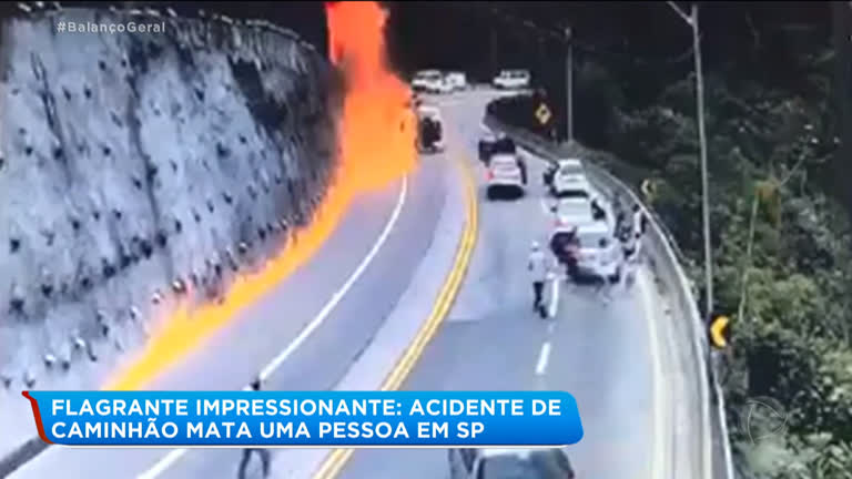 Vídeo: Acidente com caminhão causa explosão e mata motorista na Rodovia dos Tamoios